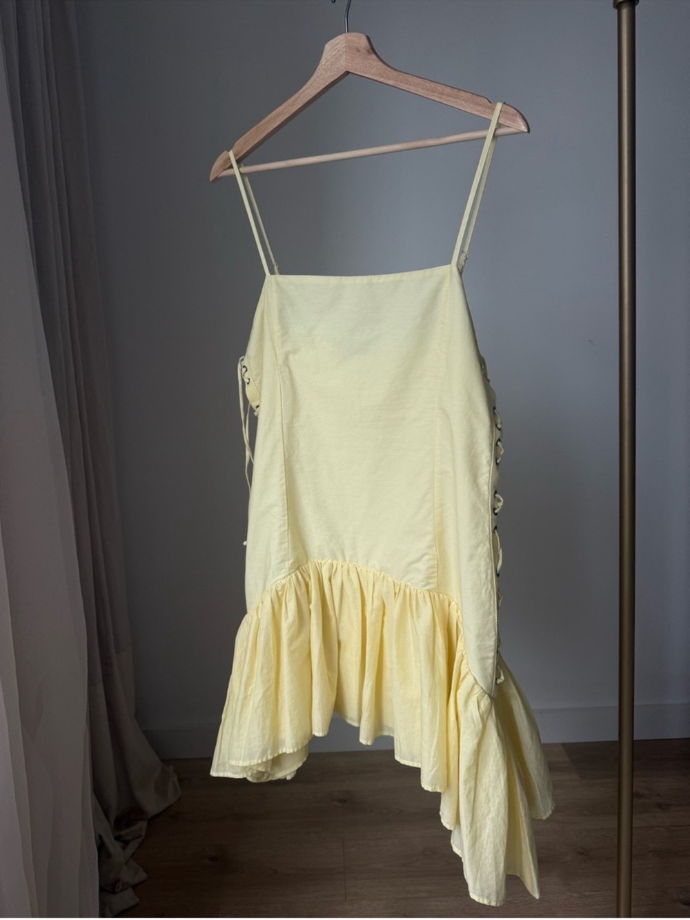 Zara Light Yellow Spaghetti-Strap High-Low Ruffle Dress - Picture 6 of 8